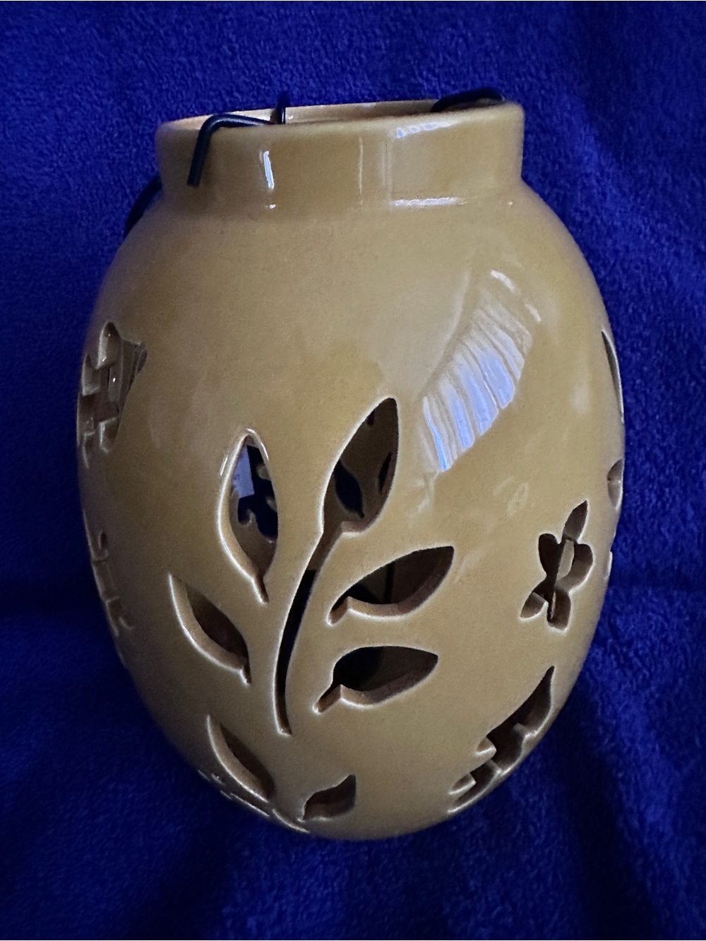 Yellow Ceramic Leaf Cutout Lantern - Unbranded